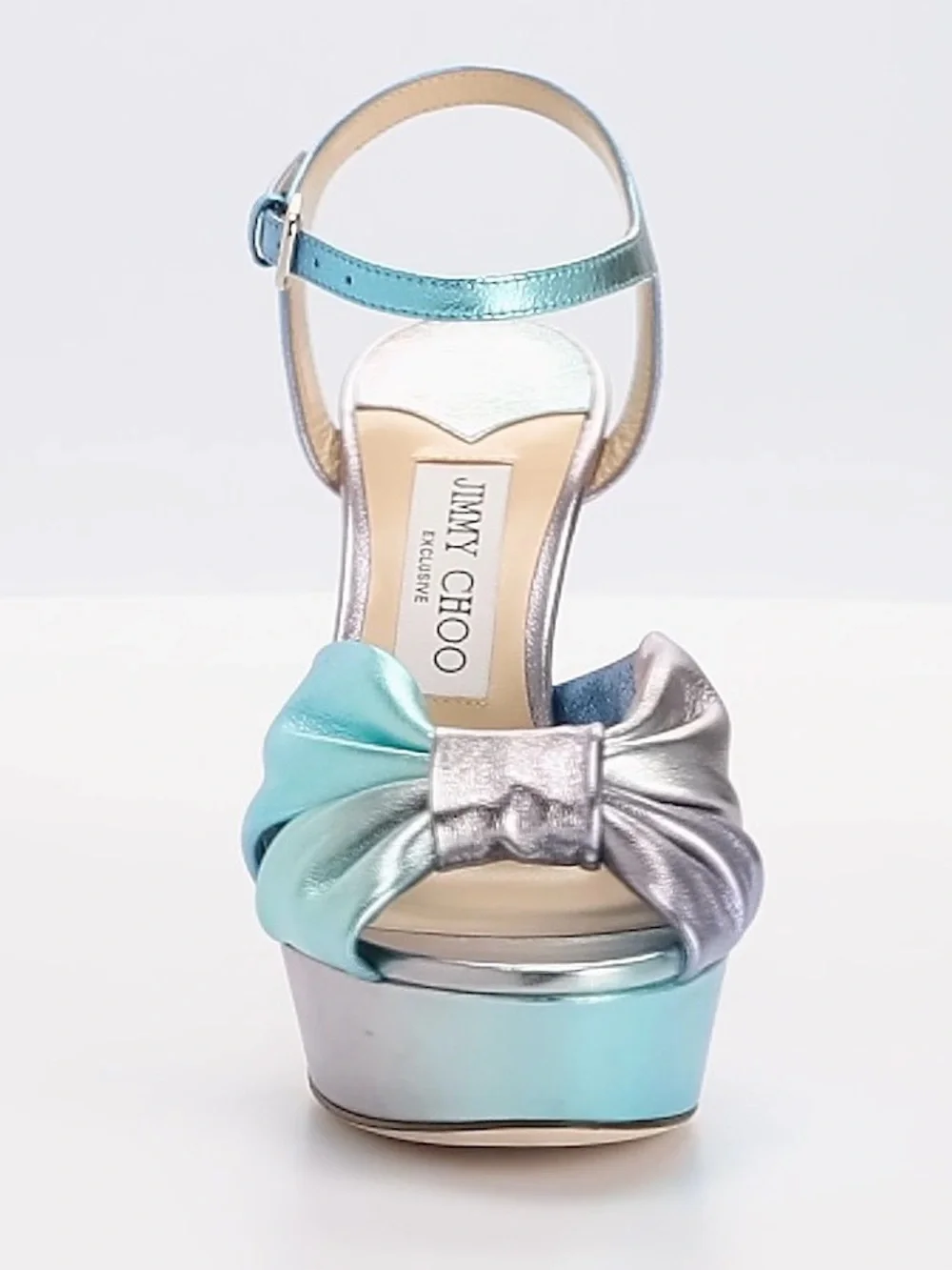 Jimmy Choo Iridescent Aqua and Silver Platform Sandal